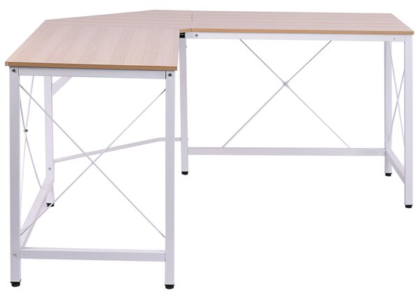 HOMCOM Počítačový stůl, kancelářský stůl, pracovní stůl do tvaru L, psací stůl, rohový stůl, MDF, přírodní, 150 x 150 x 76 cm | Aosom