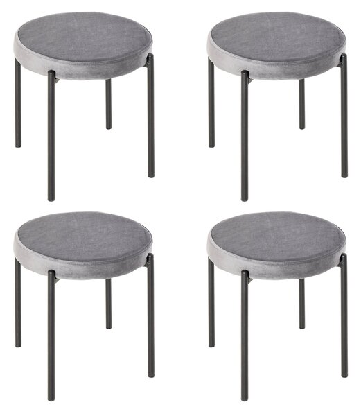 HOMCOM Set 4 stohovatelných jídelních židlí, kuchyňské barové židle s polstrovaným sedákem, sametový vzhled, kovová šedá 41,5 x 41,5 x 46 cm | Aosom