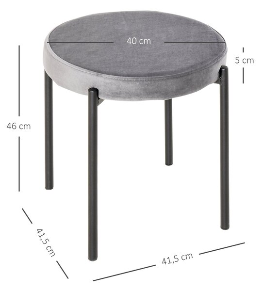 HOMCOM Set 4 stohovatelných jídelních židlí, kuchyňské barové židle s polstrovaným sedákem, sametový vzhled, kovová šedá 41,5 x 41,5 x 46 cm | Aosom