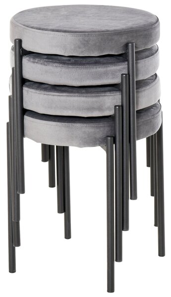 HOMCOM Set 4 stohovatelných jídelních židlí, kuchyňské barové židle s polstrovaným sedákem, sametový vzhled, kovová šedá 41,5 x 41,5 x 46 cm | Aosom