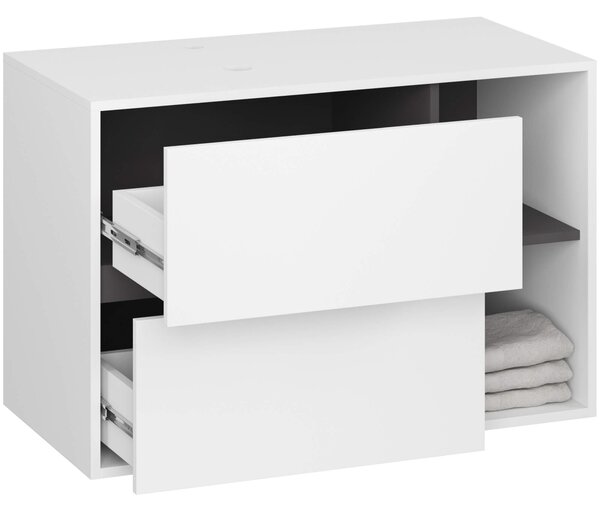 Ak furniture Závěsná skříňka pod umyvadlo VAMI s otvory 90 cm bílá/šedý grafit