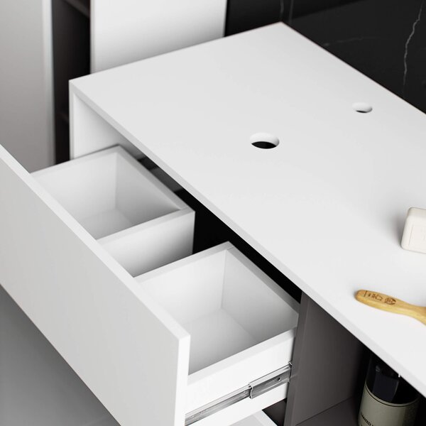 Ak furniture Závěsná skříňka pod umyvadlo VAMI s otvory 90 cm bílá/šedý grafit