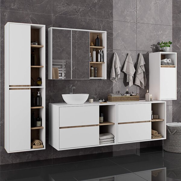 Ak furniture Závěsná skříňka pod umyvadlo VAMI s otvory 90 cm bílá/dub sonoma