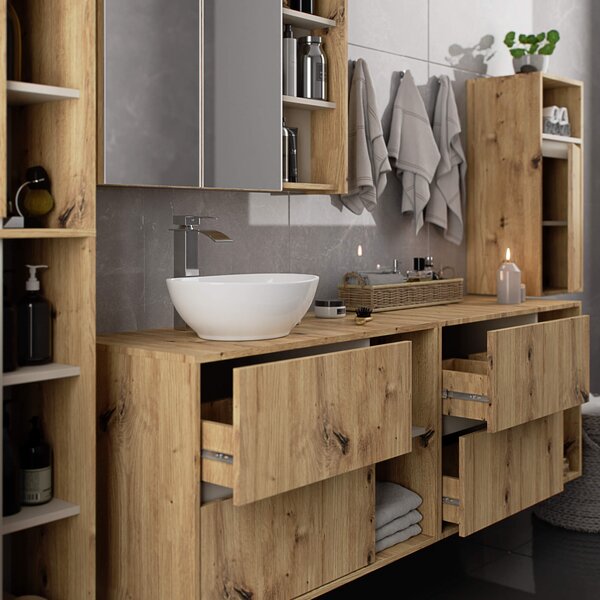 Ak furniture Závěsná skříňka pod umyvadlo VAMI s otvory 90 cm dub artisan/kašmír