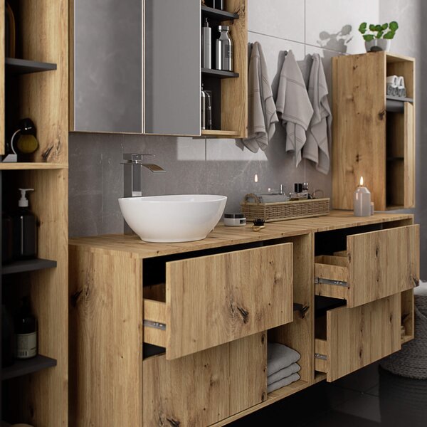 Ak furniture Závěsná skříňka pod umyvadlo VAMI s otvory 90 cm dub artisan/šedý grafit