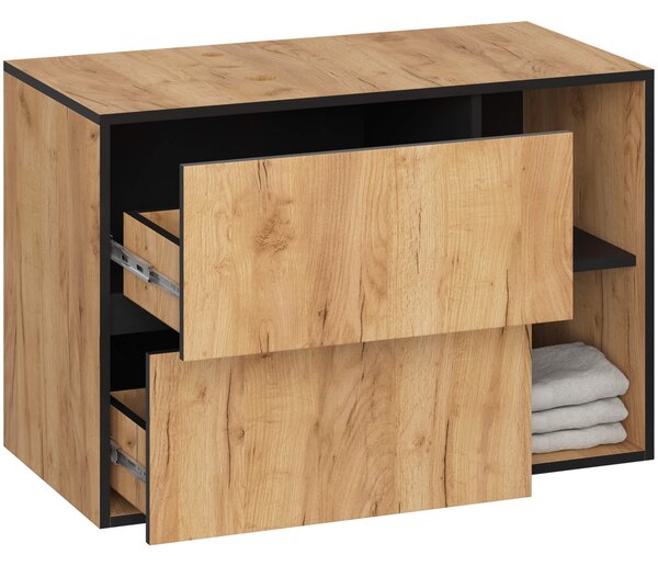Ak furniture Závěsná skříňka pod umyvadlo VAMI s otvory 90 cm dub craft/černá