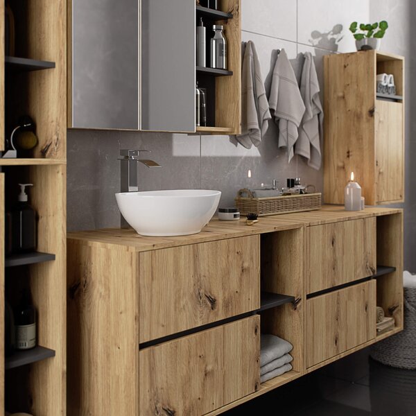 Ak furniture Závěsná skříňka pod umyvadlo VAMI s otvory 90 cm dub artisan/šedý grafit