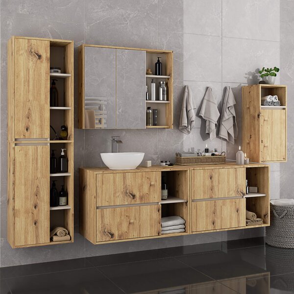 Ak furniture Závěsná skříňka pod umyvadlo VAMI s otvory 90 cm dub artisan/kašmír