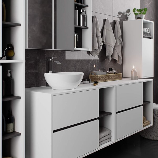 Ak furniture Závěsná skříňka pod umyvadlo VAMI s otvory 90 cm bílá/šedý grafit