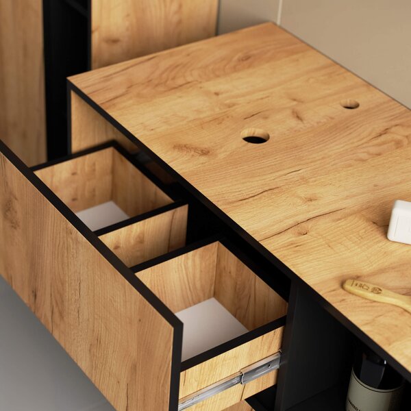 Ak furniture Závěsná skříňka pod umyvadlo VAMI s otvory 90 cm dub craft/černá