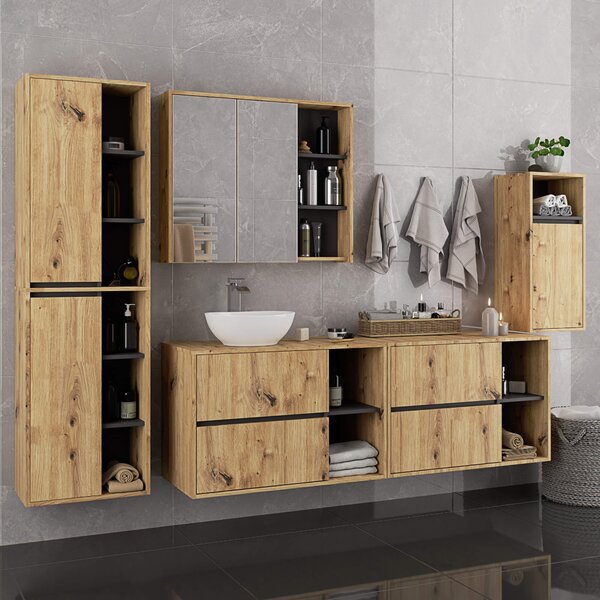 Ak furniture Závěsná skříňka pod umyvadlo VAMI s otvory 90 cm dub artisan/šedý grafit