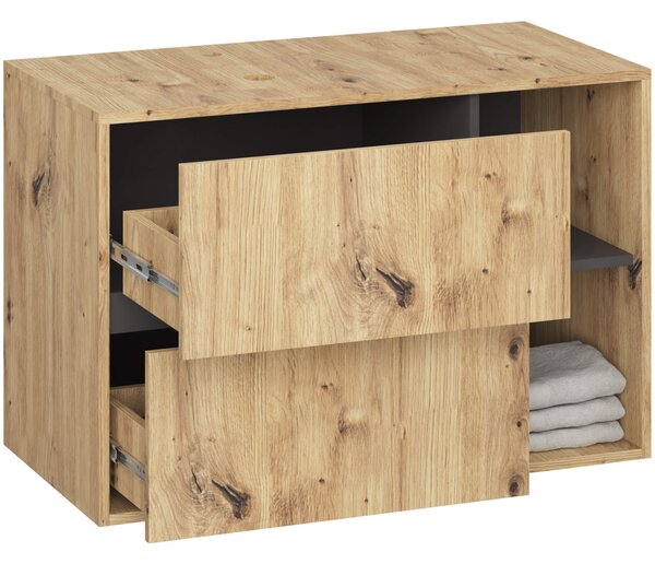 Ak furniture Závěsná skříňka pod umyvadlo VAMI s otvory 90 cm dub artisan/šedý grafit