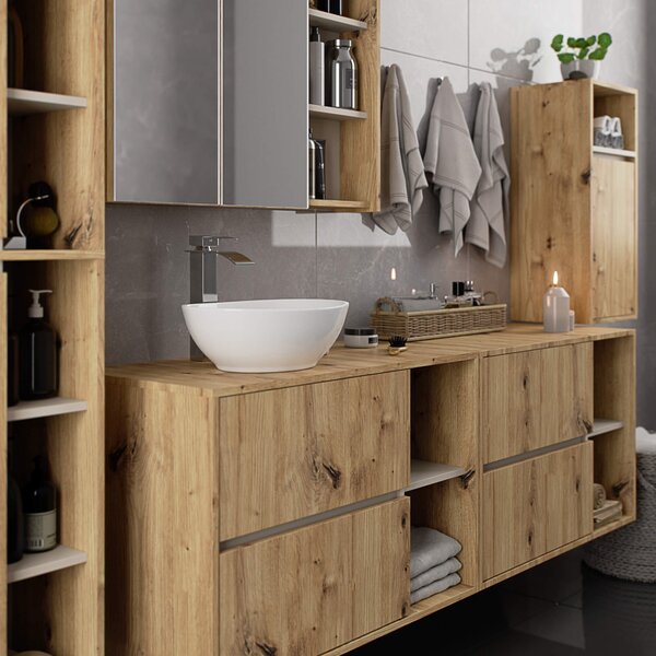 Ak furniture Závěsná skříňka pod umyvadlo VAMI s otvory 90 cm dub artisan/kašmír