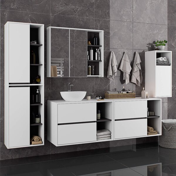 Ak furniture Závěsná skříňka pod umyvadlo VAMI s otvory 90 cm bílá/šedý grafit