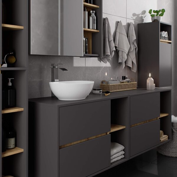 Ak furniture Závěsná skříňka pod umyvadlo VAMI s otvory 90 cm šedý grafit/dub artisan