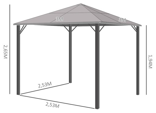 Outsunny Altán 3 x 3 m se stěnami, hliníková konstrukce, tmavě šedý | Aosom