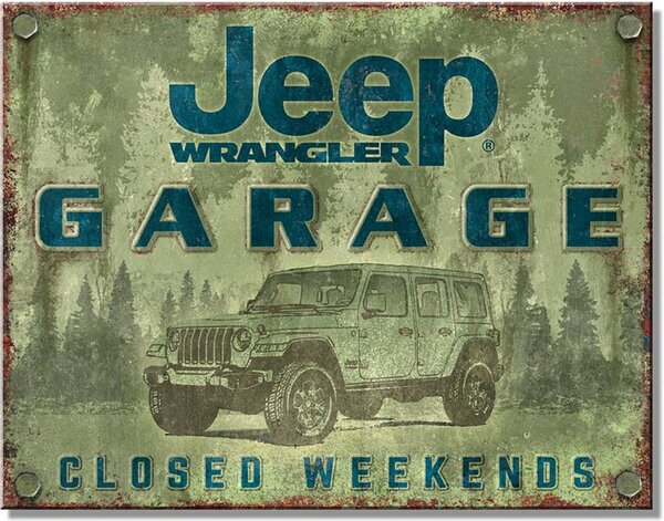 Plechová cedule Jeep Wrangler Garage 32 cm x 40 cm
