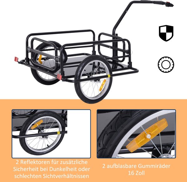 Skládací závěs HOMCOM pro bicykl s tažným zařízením, přijímačem a reflektory, nákladní vozík do 40 kg, transportní přívěs na kempování, nakupování, st
