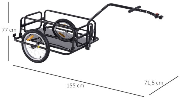 Skládací závěs HOMCOM pro bicykl s tažným zařízením, přijímačem a reflektory, nákladní vozík do 40 kg, transportní přívěs na kempování, nakupování, st