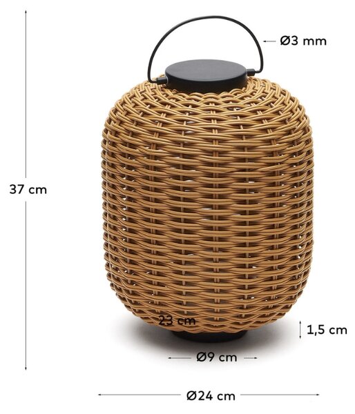 Hnědá zahradní LED lampa z umělého ratanu Kave Home Saranella 37 cm