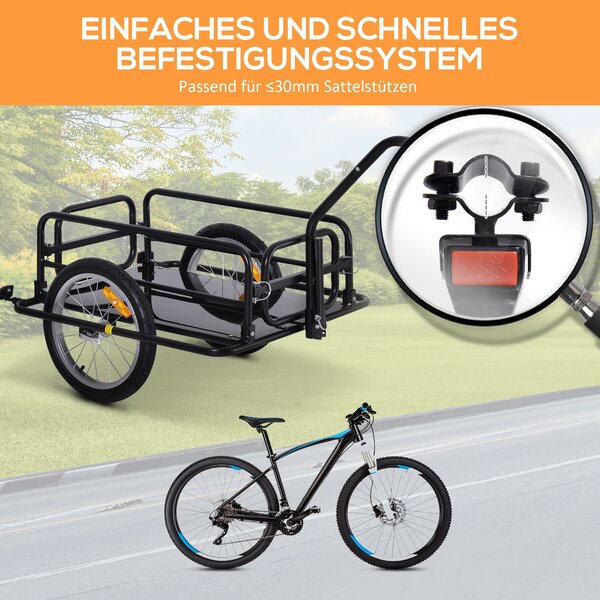Skládací závěs HOMCOM pro bicykl s tažným zařízením, přijímačem a reflektory, nákladní vozík do 40 kg, transportní přívěs na kempování, nakupování, st