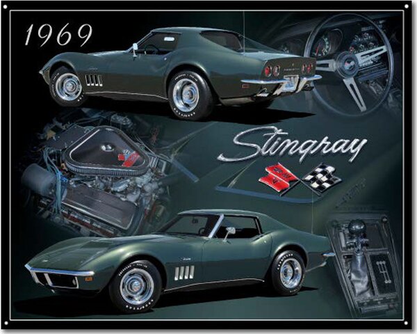 Plechová cedule Chevrolet Corvette 1969 Stingray 30 cm x 38 cm