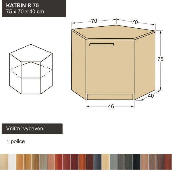 Dřevěná rohová komoda z masivu KATRIN R 75 (komoda do rohu)