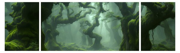 Obraz - Les prorostlý mechem (170x50 cm)