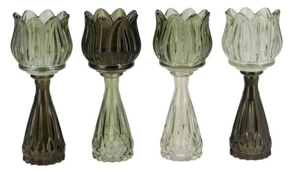 4ks zelený mix skleněný svícen/ váza tulipán Love Tulip - Ø 7*18cm - daan kromhout