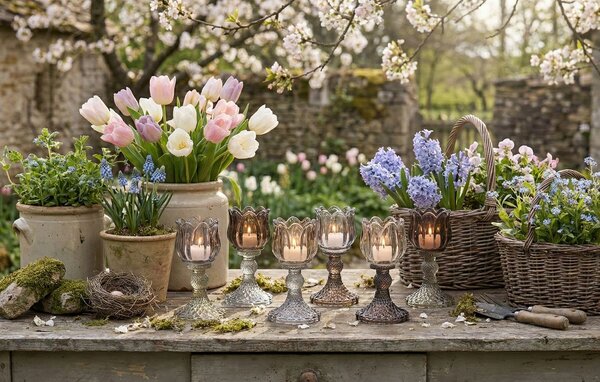 6ks granitový mix skleněný svícen tulipán Love Tulip - Ø 8*15 cm - daan kromhout