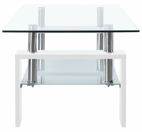 Konferenční stolek bílý a průhledný 95x55x40 cm tvrzené sklo 330304