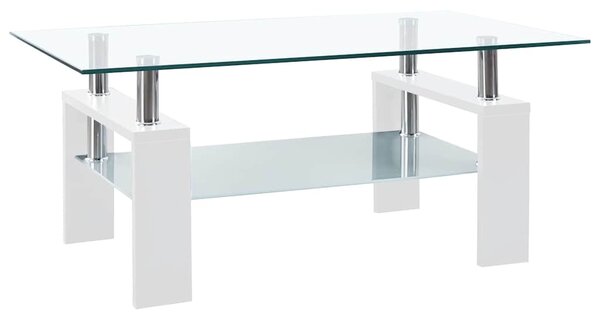 Konferenční stolek bílý a průhledný 95x55x40 cm tvrzené sklo 330304