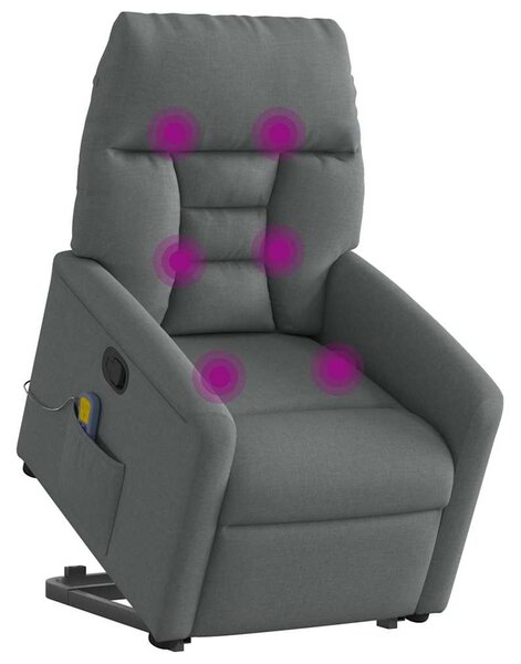 Zvedací masážní polohovací křeslo tmavě šedé textil 3303043