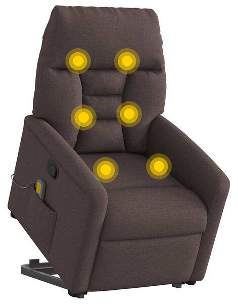 Zvedací masážní polohovací křeslo tmavě hnědé textil 3303047
