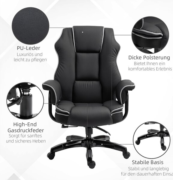 Vinsetto kancelářská židle, ergonomická kancelářská židle s funkcí sklopení, otočná funkce, výškově nastavitelná počítačová židle pro domácí kancelář