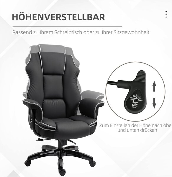 Vinsetto kancelářská židle, ergonomická kancelářská židle s funkcí sklopení, otočná funkce, výškově nastavitelná počítačová židle pro domácí kancelář