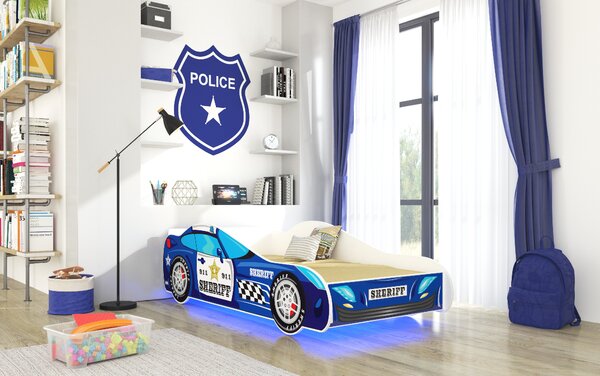 ADRK Postel SHERIFF, CH-SHE-140+L-S007, 140x70 cm s LED osvětlením a matrací, modrá