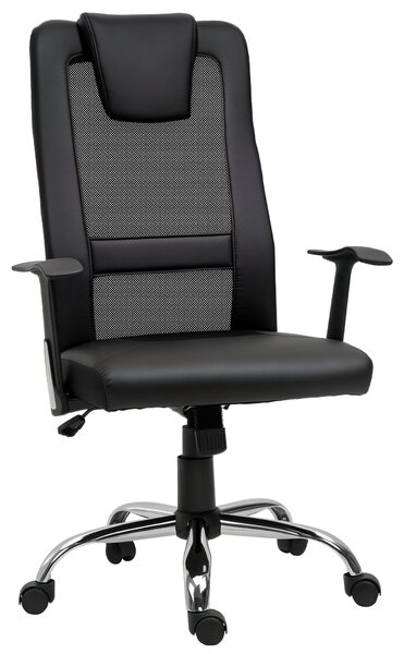 Otáčecí kancelářská židle Vinsetto s výškovým nastavením, ergonomická PU černá 66 x 73 x 108-118 cm | Aosom