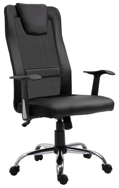 Otáčecí kancelářská židle Vinsetto s výškovým nastavením, ergonomická PU černá 66 x 73 x 108-118 cm | Aosom