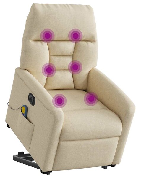 Elektrické zvedací masážní polohovací křeslo krémové textil 3303070