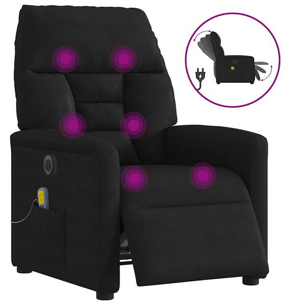 Elektrické masážní polohovací křeslo černé látka z mikrovlákna 3303083