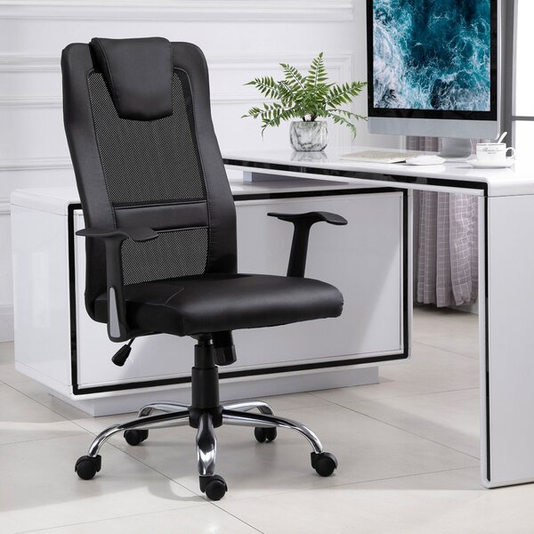 Otáčecí kancelářská židle Vinsetto s výškovým nastavením, ergonomická PU černá 66 x 73 x 108-118 cm | Aosom