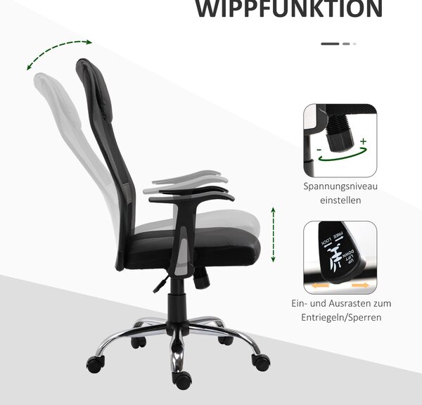 Otáčecí kancelářská židle Vinsetto s výškovým nastavením, ergonomická PU černá 66 x 73 x 108-118 cm | Aosom