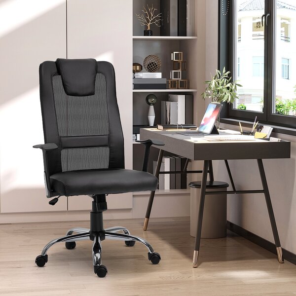 Otáčecí kancelářská židle Vinsetto s výškovým nastavením, ergonomická PU černá 66 x 73 x 108-118 cm | Aosom