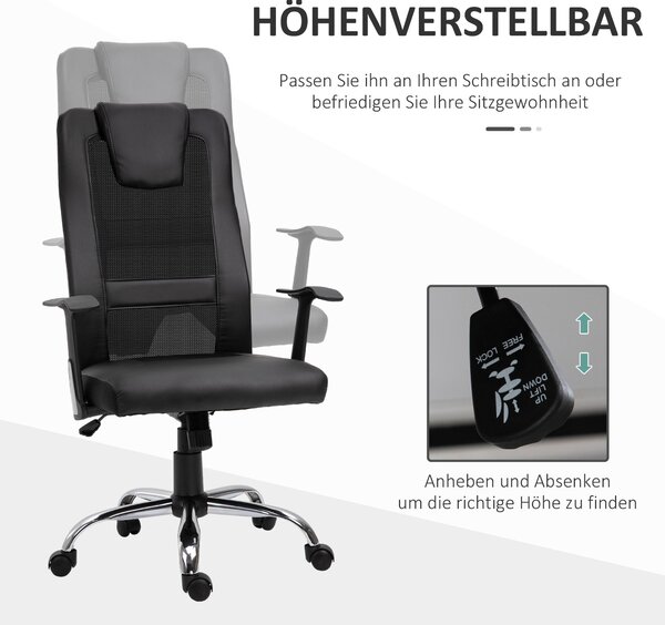 Otáčecí kancelářská židle Vinsetto s výškovým nastavením, ergonomická PU černá 66 x 73 x 108-118 cm | Aosom
