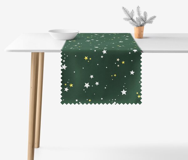 Goldea vánoční běhoun na stůl teflonový - hvězdičky na zelené 20x120 cm