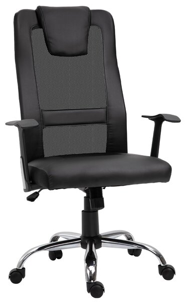 Otáčecí kancelářská židle Vinsetto s výškovým nastavením, ergonomická PU černá 66 x 73 x 108-118 cm | Aosom