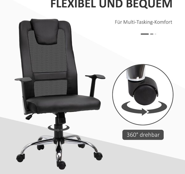 Otáčecí kancelářská židle Vinsetto s výškovým nastavením, ergonomická PU černá 66 x 73 x 108-118 cm | Aosom