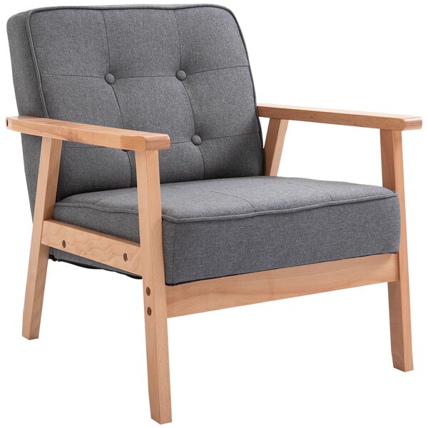 HOMCOM Samostatné Křeslo Lounge s Čalouněním a Dřevěným Rámem, Lněné Šedé 64,5 x 70 x 74 cm | Aosom
