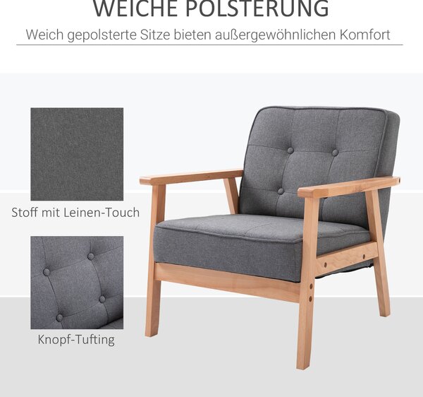 HOMCOM Samostatné Křeslo Lounge s Čalouněním a Dřevěným Rámem, Lněné Šedé 64,5 x 70 x 74 cm | Aosom